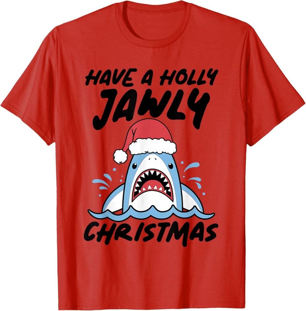 Have A Holly Jawly Christmas Xmas Shark Funny T-Shirt M