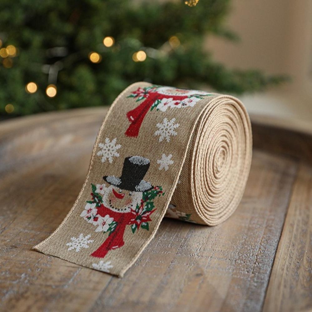 New 2m Christmas Ribbon Xmas Gift DIY Fabric Swirl Ribbon Christmas Tree Ribbon Lmitation Linen Burlap Ribbon