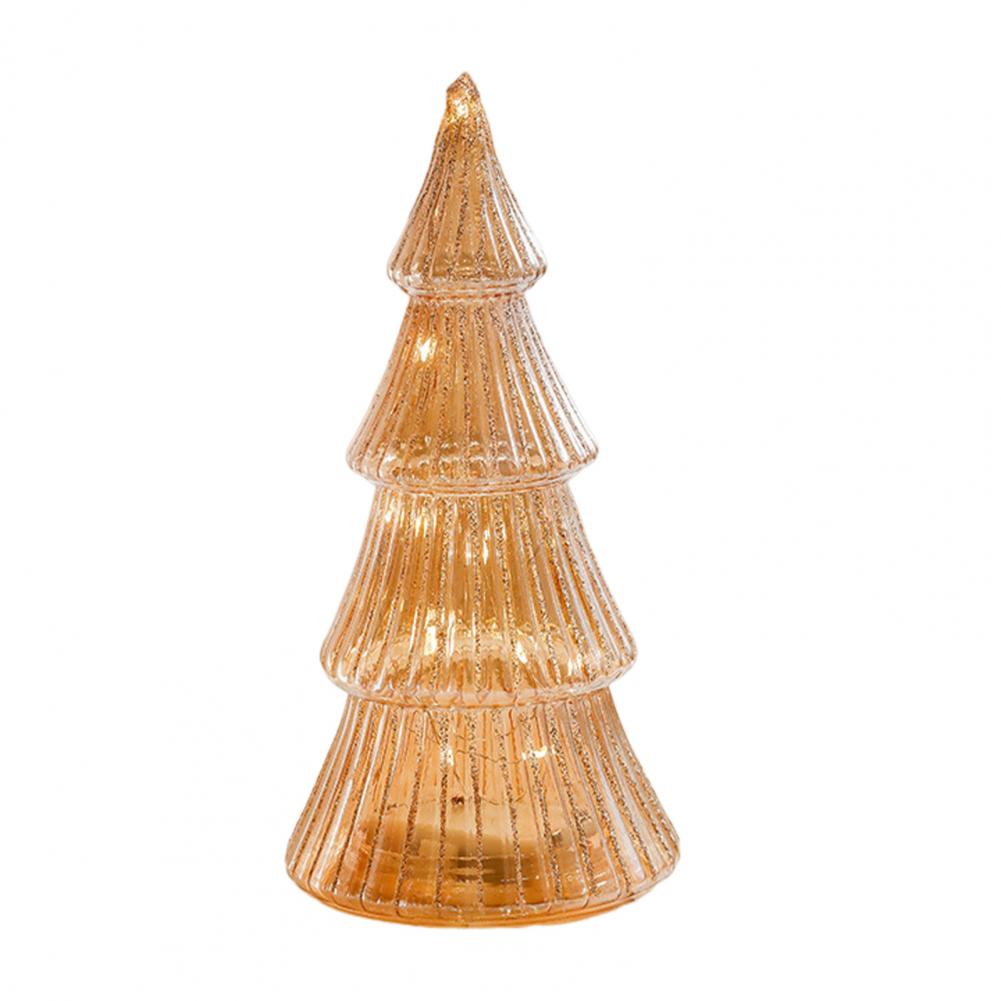 For Glass Christmas Tree Figurine Tabletop Tree Ornament with LED Lights Holiday Decor Light Up Tree Cone for Home Office Partie