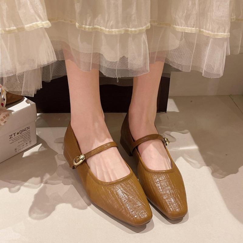 

2026 Spring Pointed tip Thick Heel Women Shoes Concise Shallow Buckle Shoes Ladies Elegant Dress Single Shoes 35 коричневый