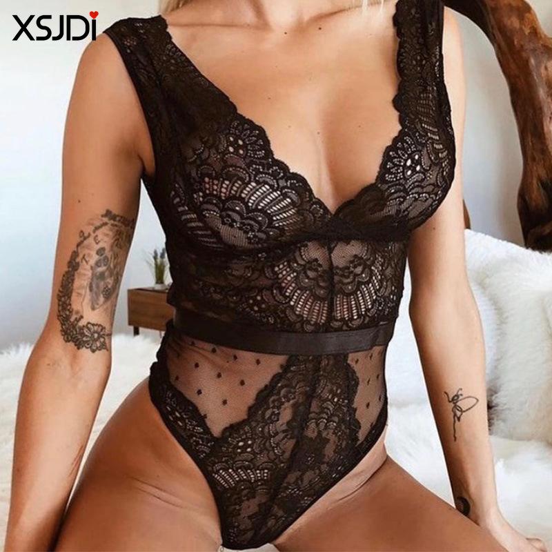 Sexy Black Lace Bodysuit Women Backless Transparent Body Suit Female Clothes Overalls
