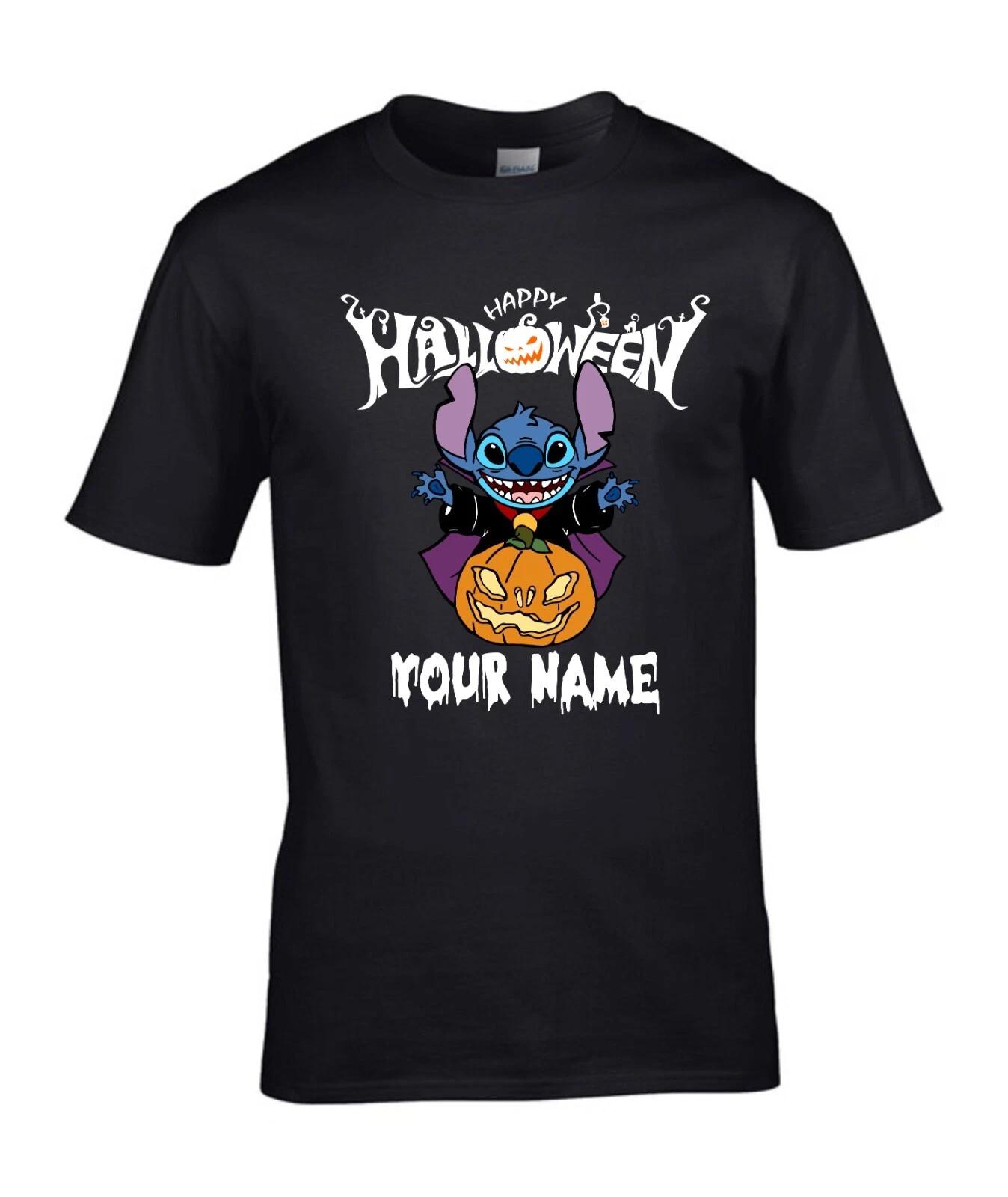 Personalised Happy Halloween Stitch Name T-Shirt, Pumpkin Disney Stitch Top 4XL