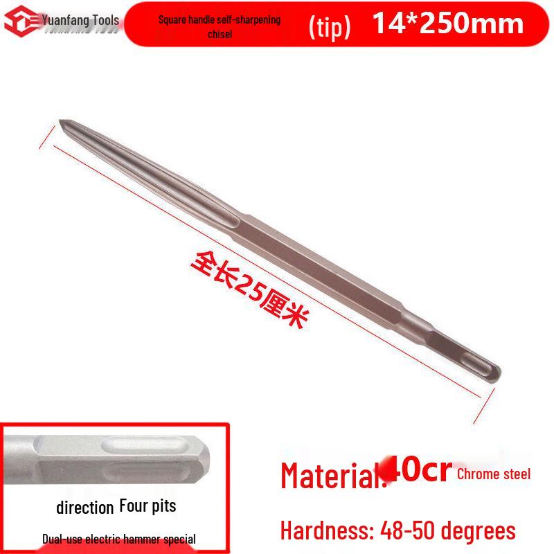 Electric Hammer Drill Set: Square/Round Shank with Pointed, Flat, U-shaped Chisels, Pick Head, Shovel, and Slotting Through-wall Drill.