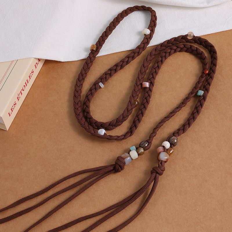 Bohemian Belt Ethnic Style Belt Woven Bead Cotton Waist Rope Soft Texture Vacation Style Women's Waist Rope