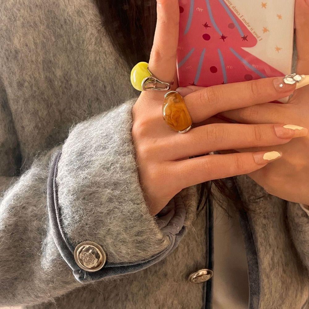 Jewelry Accessories Metal  Ring Geometric Wide Finger Buckle Cute Geometric Open Ring  Women