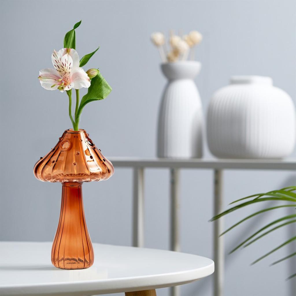 Mushroom Shape Vase Cute Decorative Glass Mushroom Hydroponic Flower Vase for Home Living Room Decoration