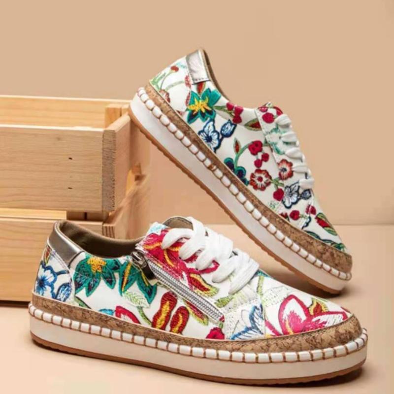 Floral Upper Sneakers Women Multicolor Lightweight Outdoor Trainers Ladies Flat Round Toe Woman Walking Shoes Thick Sole Loafers