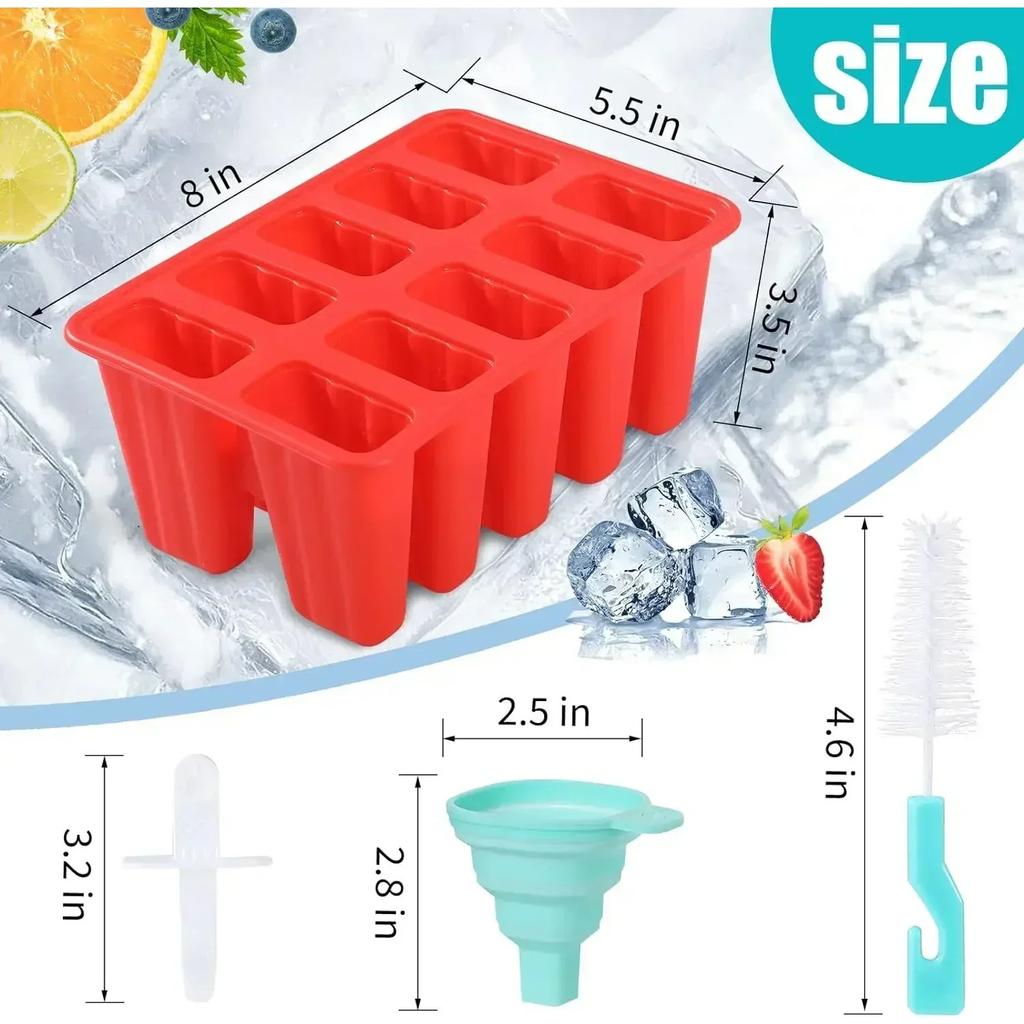 Popsicle Molds Silicone Ice Pop Molds BPA Free Popsicle Mold with Silicone Funnel and Cleaning Brush Popsicle Holders Ice Tray