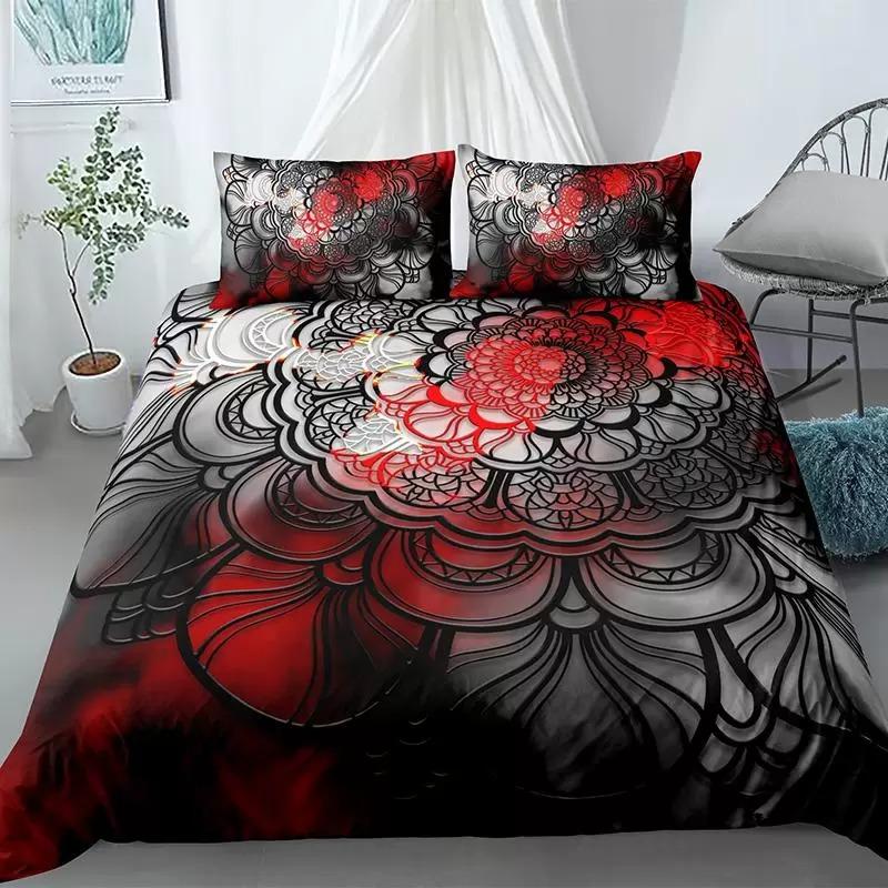 Mandala Duvet Cover Set King Tie Dye Paisley Quilt Cover Purple Boho Hippie Trippy Floral Exotic Style Bedding Set