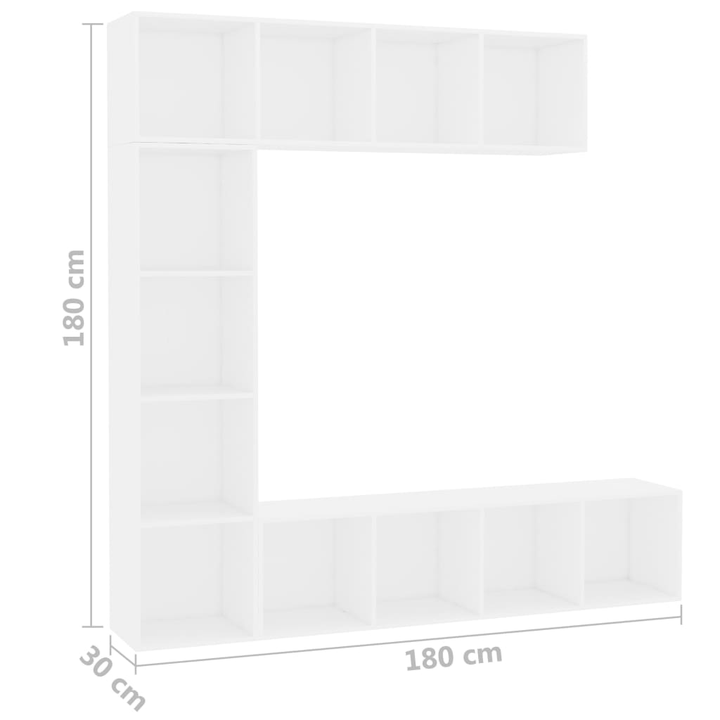 3 pc. Bookcase TV Cabinet Set White 180*30*180 cm