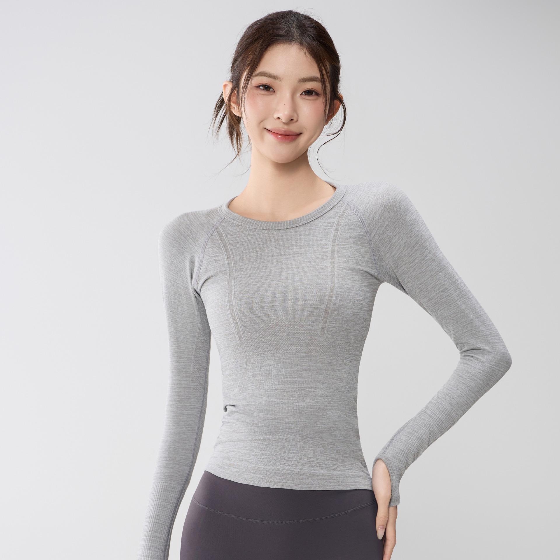 Women s Slim Fit Long Sleeve Fingerless Yoga Top Large