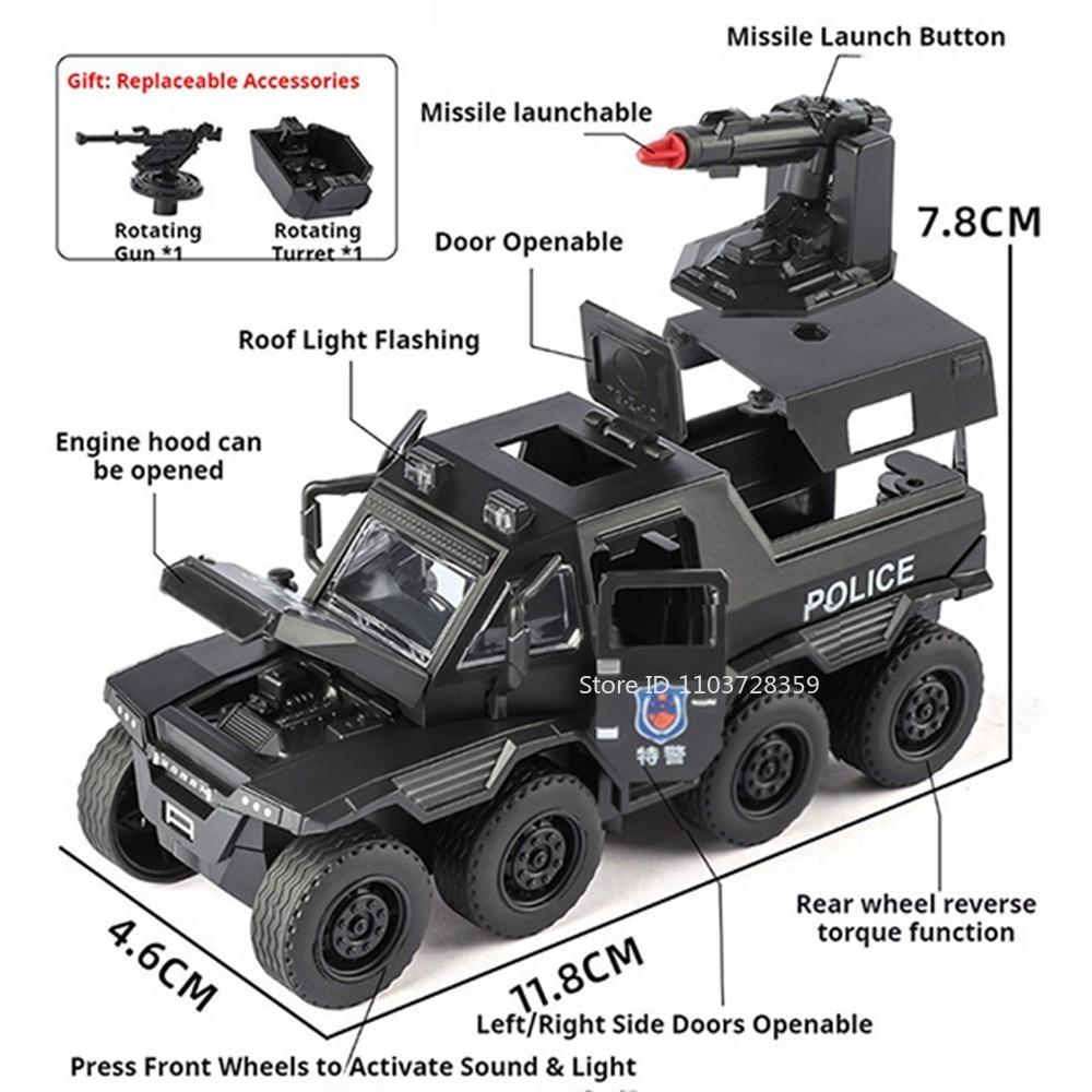 1:36 8-Wheel Conqueror Armored Car Toy Models Metal Diecast Simulation Off-road Cars Pull Back Doors Opened Sound Light Gifts