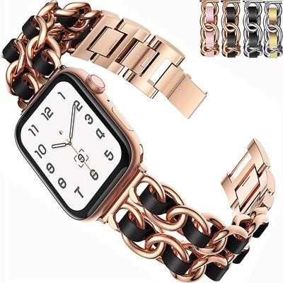 Pulsera de eslabones cubanos para Apple Watch Band 40 mm 41 mm 38 mm 44 mm 45 mm 42 mm Correa de metal Trend Pulsera iWatch serie 3 4 5 6 se 7 Correa
