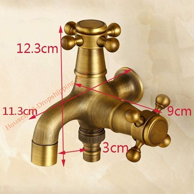 85AD Brass Bathroom Sink Faucets Washing Machine Mop Pool Faucet 2 Switches 2 Water Outlets Bathtub Garden Antique