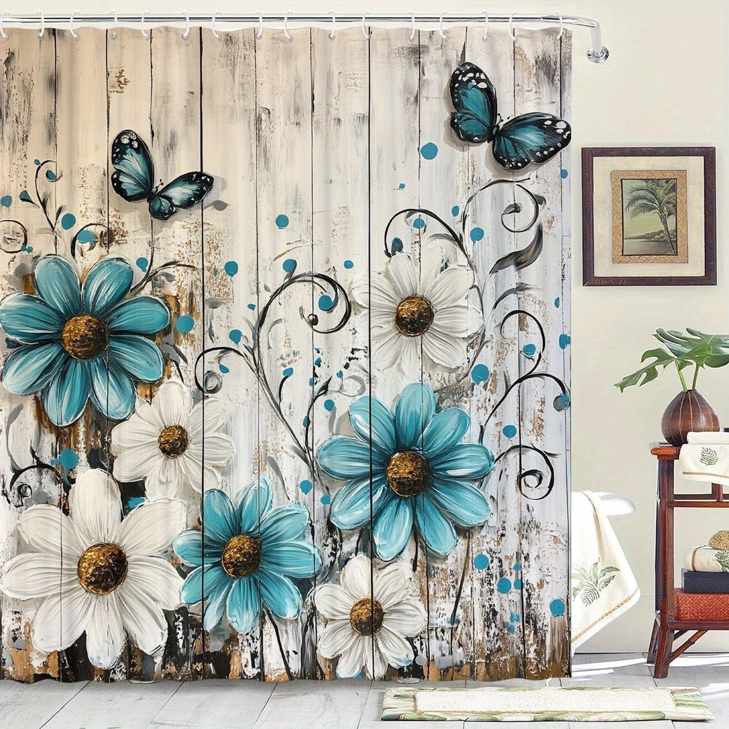 

1 Floral Pattern Shower Curtain, Made Of Durable Polyester Material, With Hooks, Machine Washable, Suitable For Bathroom W60H190(CM)-1 Pcs