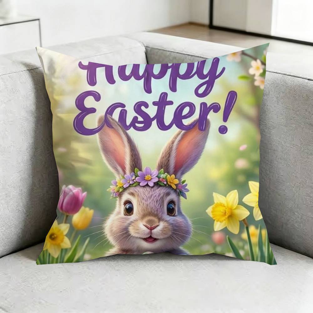 Easter BBunny Eggs Square DoubleSided printed Pillow Case Bedroom Bedside Pillow Sofa Cushion Cover Gift