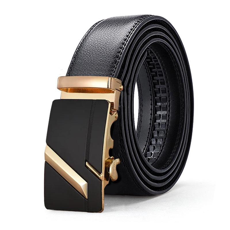 Genuine Leather Men's Automatic Buckle Cowhide Belt Alloy Buckle Business Casual Trousers Belt Middle Aged and Young Belt Men
