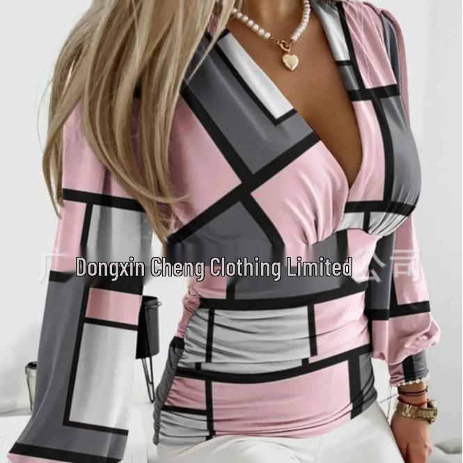 Women's Casual V-Neck Long-Sleeve Printed Shirt