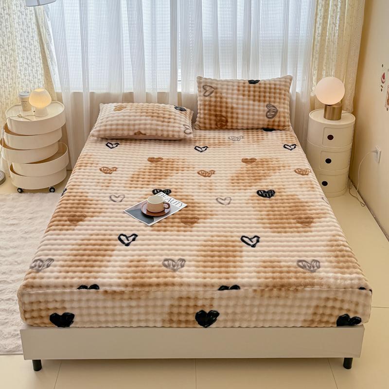Fluffy Plush Fitted Bed Sheet Cartoon Long Hair Fleece Bed Cover for Double Bed Fundas De Colchón Winter Warm Mattress Cover