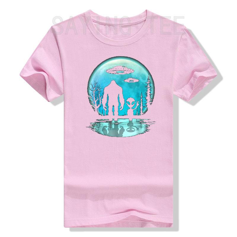 Alien and Bigfoot Moon T-Shirt Funny UFO Lover Graphic Tee Tops Cotton Fashion Short Sleeve Blouses Husband Boys Birthday Gift