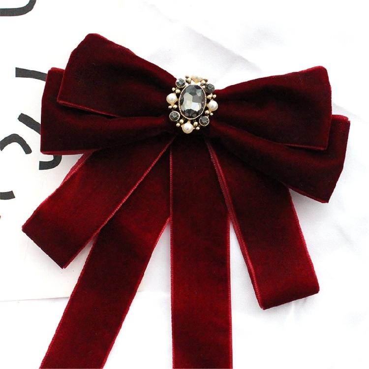 Vintage Velvets Bows Tie Brooch Pin for Women Rhinestones Pearls Uniform Pre Tied Bowknot Corsage Necktie Accessories