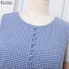 ZANZEA Women Casual Round Neck Summer Plaid Print Sleeveless Dress