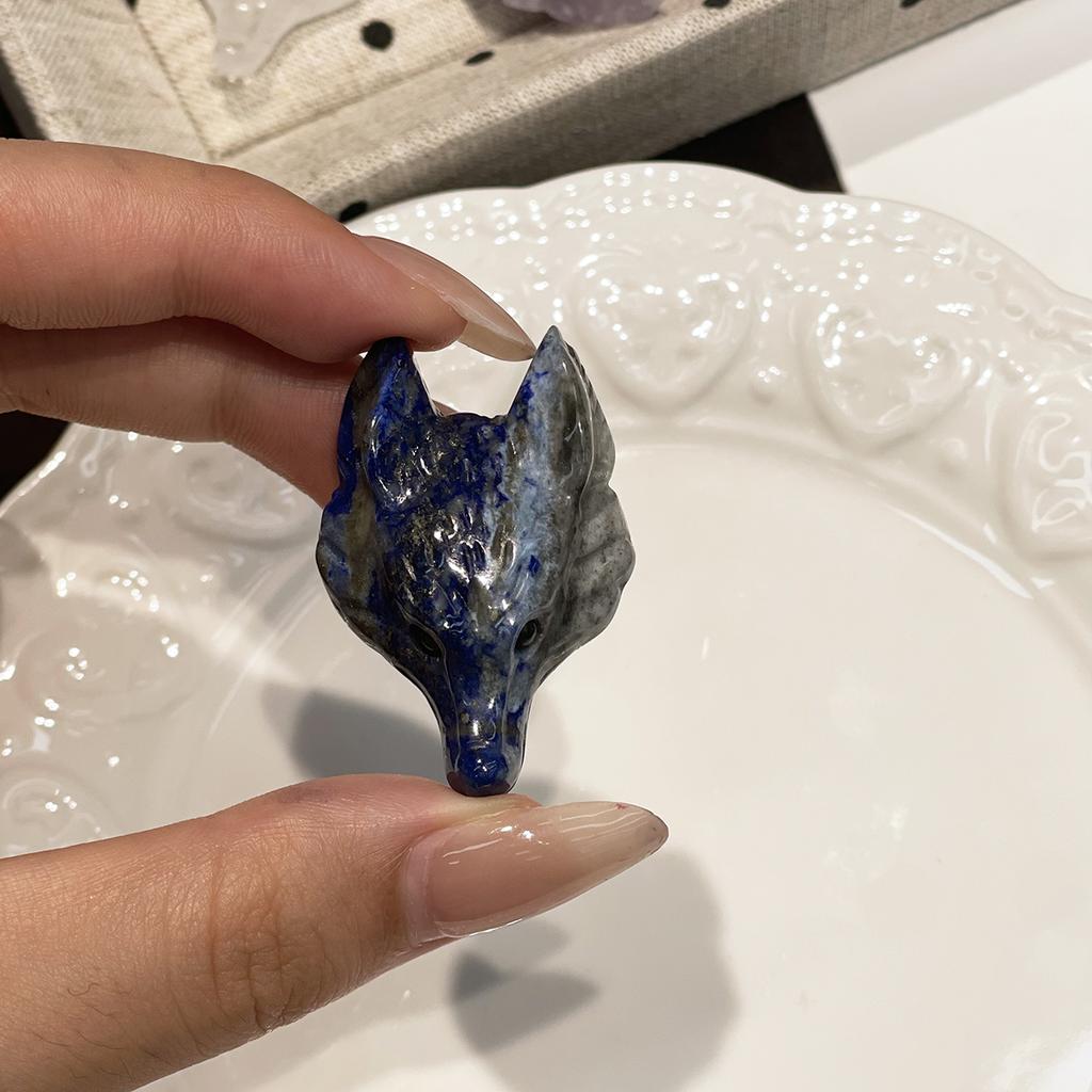 1Pc Natural Crystal Wolf Head Figurine 26×40mm Hand Carved Gemstone Animal Statue For Pocket Decor Crystal Collection