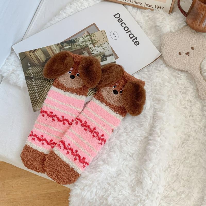 Damen Herbst Neu Cartoon Dackel Boden Schlafen Mid-Calf Socken