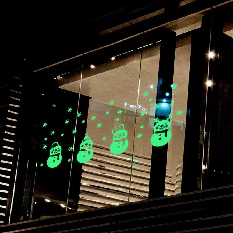 Julglöd Snögubbe Väggdekaler Vardagsrum Lysande klistermärken Fönsterdekor