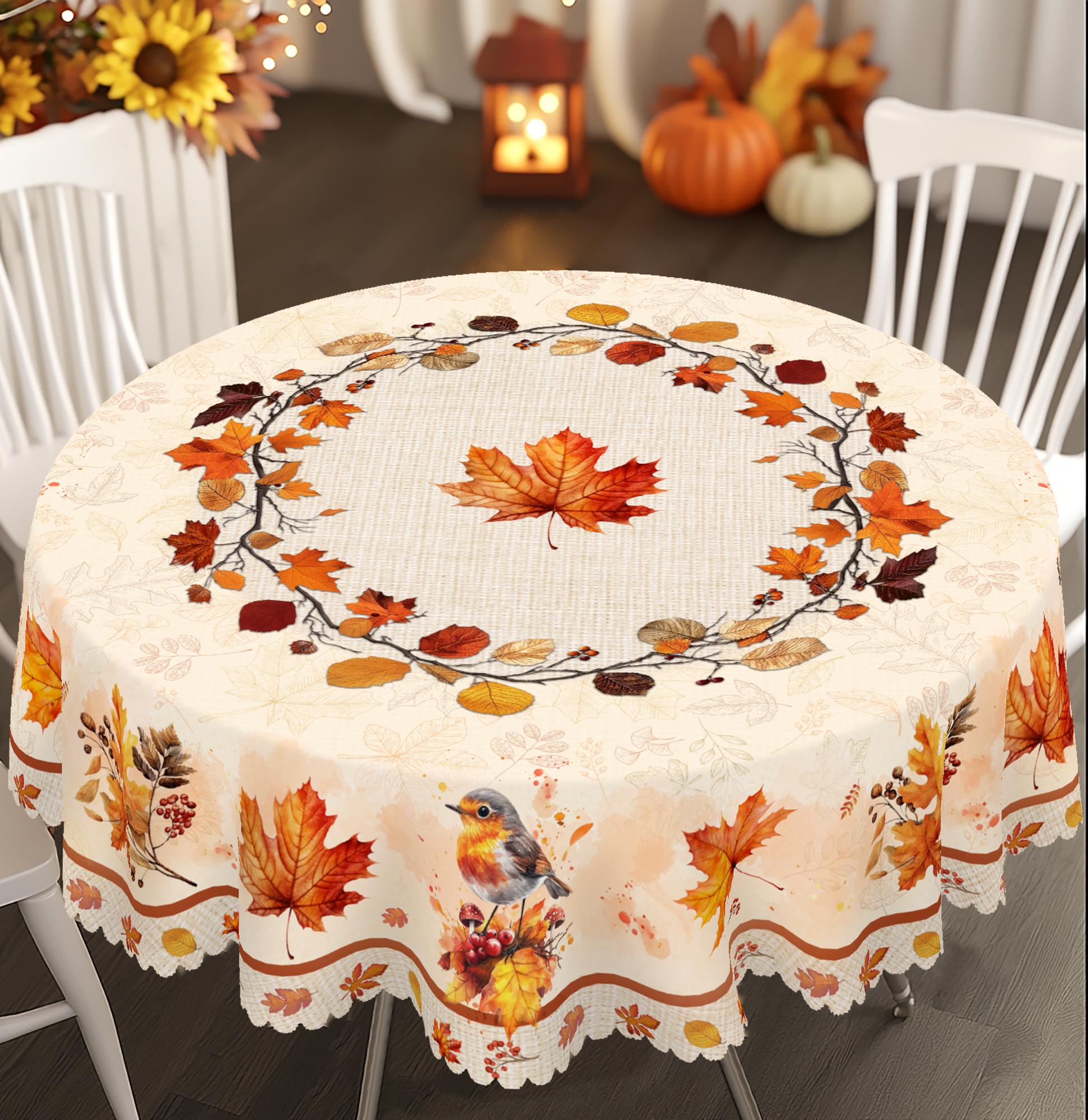 

1 Piece Of Maple Leaf Patterned Autumn Tablecloth, Vintage Rectangular Round Tablecloth, Suitable For Thanksgiving Holiday Party Autumn Decorations, I Round (152)Cm