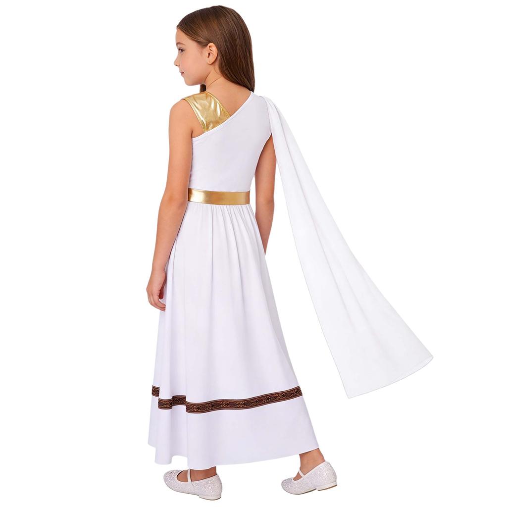 Vestido sem mangas de retalhos metálicos para meninas Fantasia de Deus Grego Romano Manto Xale Roupa de Palco