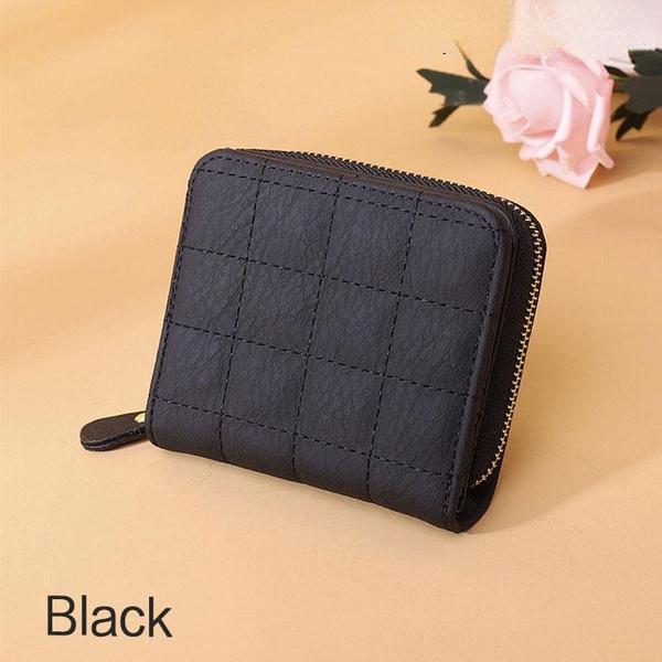 Женские короткие кошельки из искусственной кожи, женские клетчатые кошельки, кошелек из нубука с держателем для карт, маленький кошелек на молнии с портмоне для женщин чёрный