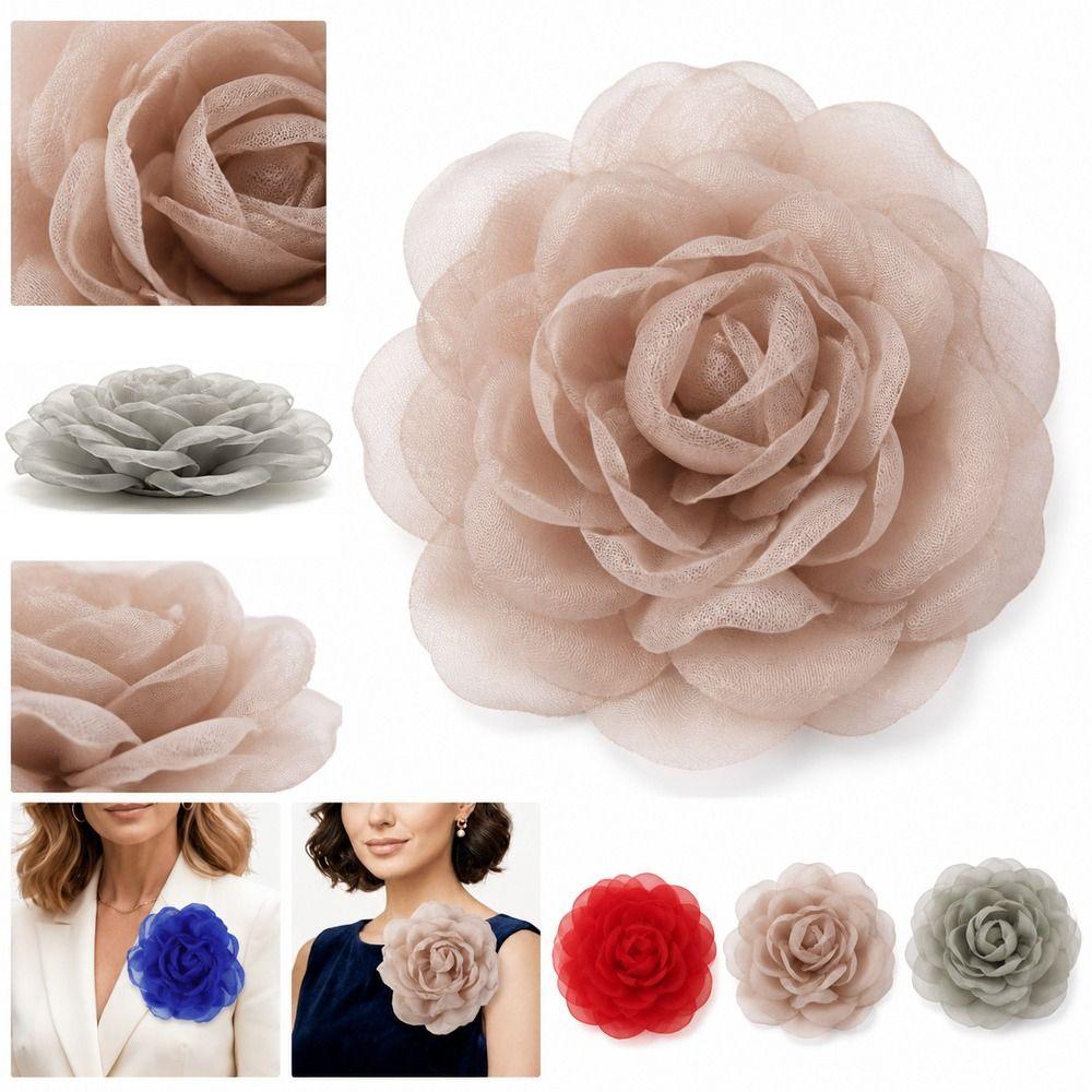 Broche Fleur en Organza Épingle à Cheveux Fleur Surdimensionnée Nouvelle Boucle pour Foulard Accessoires Vestimentaires