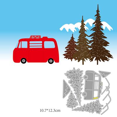 Snow Mountain Trees and Small Bus Design Style Scrapbooking Dies Metal Craft Die Cut Embossing Card Making