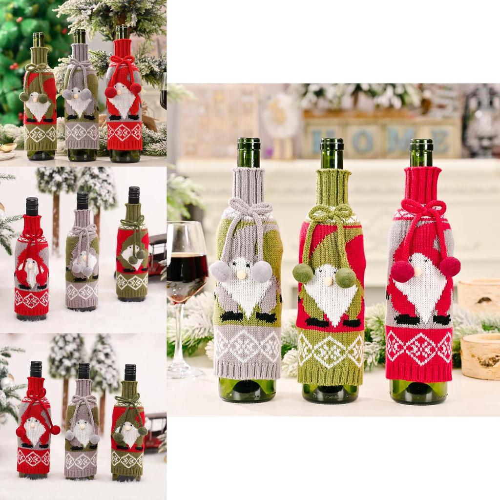 Creative Knitted Christmas Wine Bottle Cover Featuring Adorable Rudolph Design For Festive Table Decor