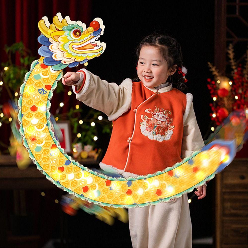 Luminous Toys Mid-Autumn Dragon Dance Lantern DIY Craft Handheld Dragon Lantern  Children's Toys