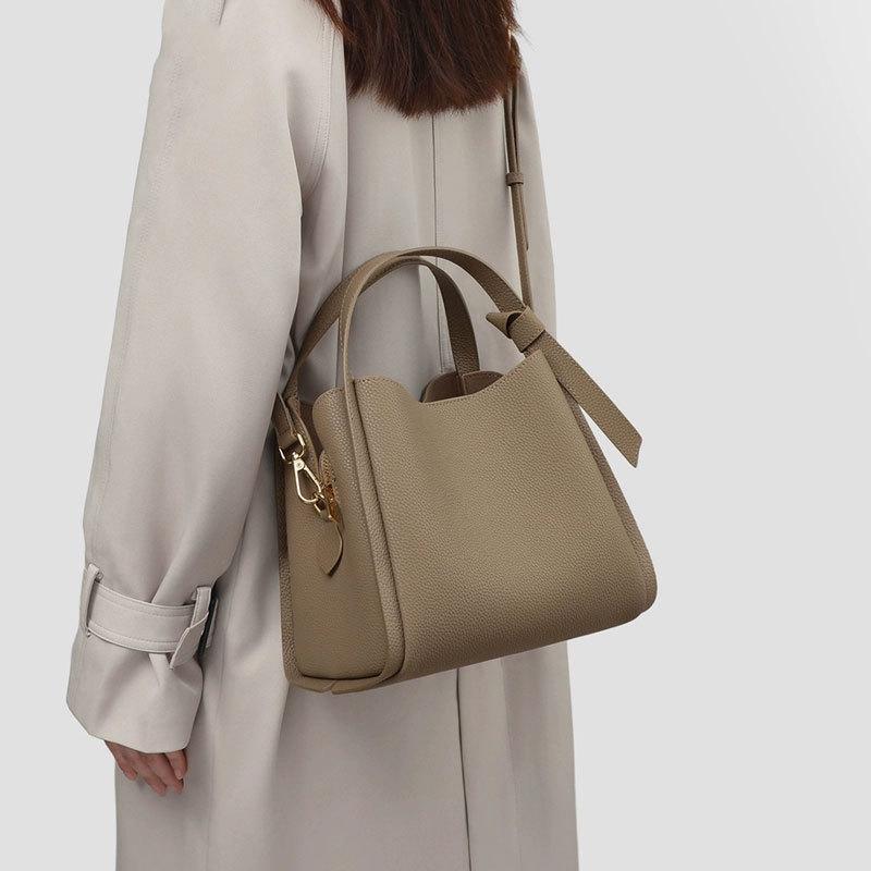 Soft leather women's bag bucket bag women's spring and summer messenger bag handbag versatile single shoulder mother women's bag