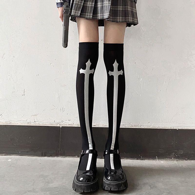 Two-Dimensional Yuanyan Expression Suspenders, Thigh Socks, Women'S Print Cartoon Jk Socks, Knee Socks, High Stockings, White Long