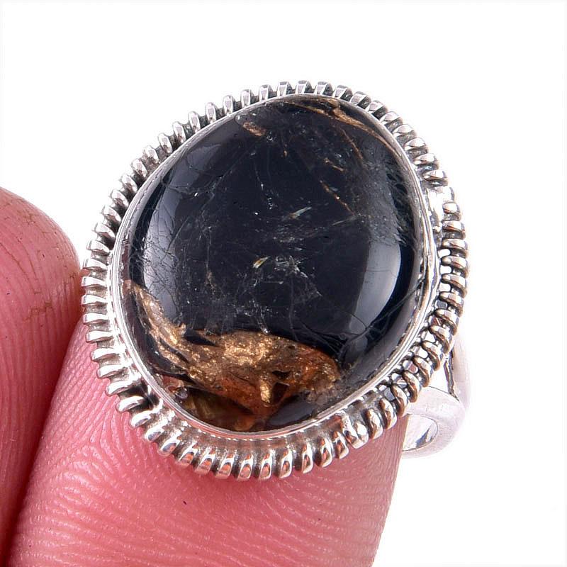 

Natural Black Copper Turquoise Gemstone 925 Solid Sterling Silver Ring S.8 V1d69