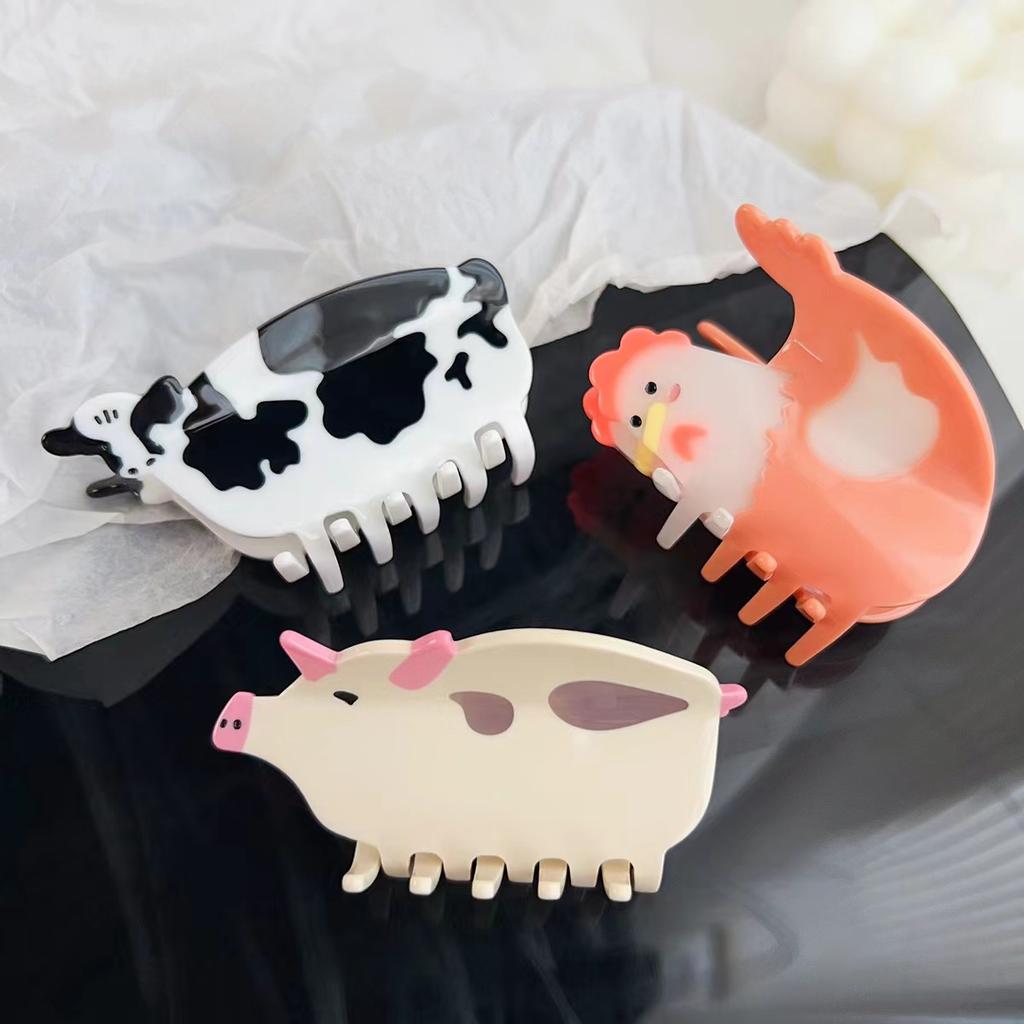 1pc New Acetic Acid Cow Gripper Animal Hair Clip Animal Hair Accessories Ins Chick Hair Clip Dopamine Pig Farm Hair Clip