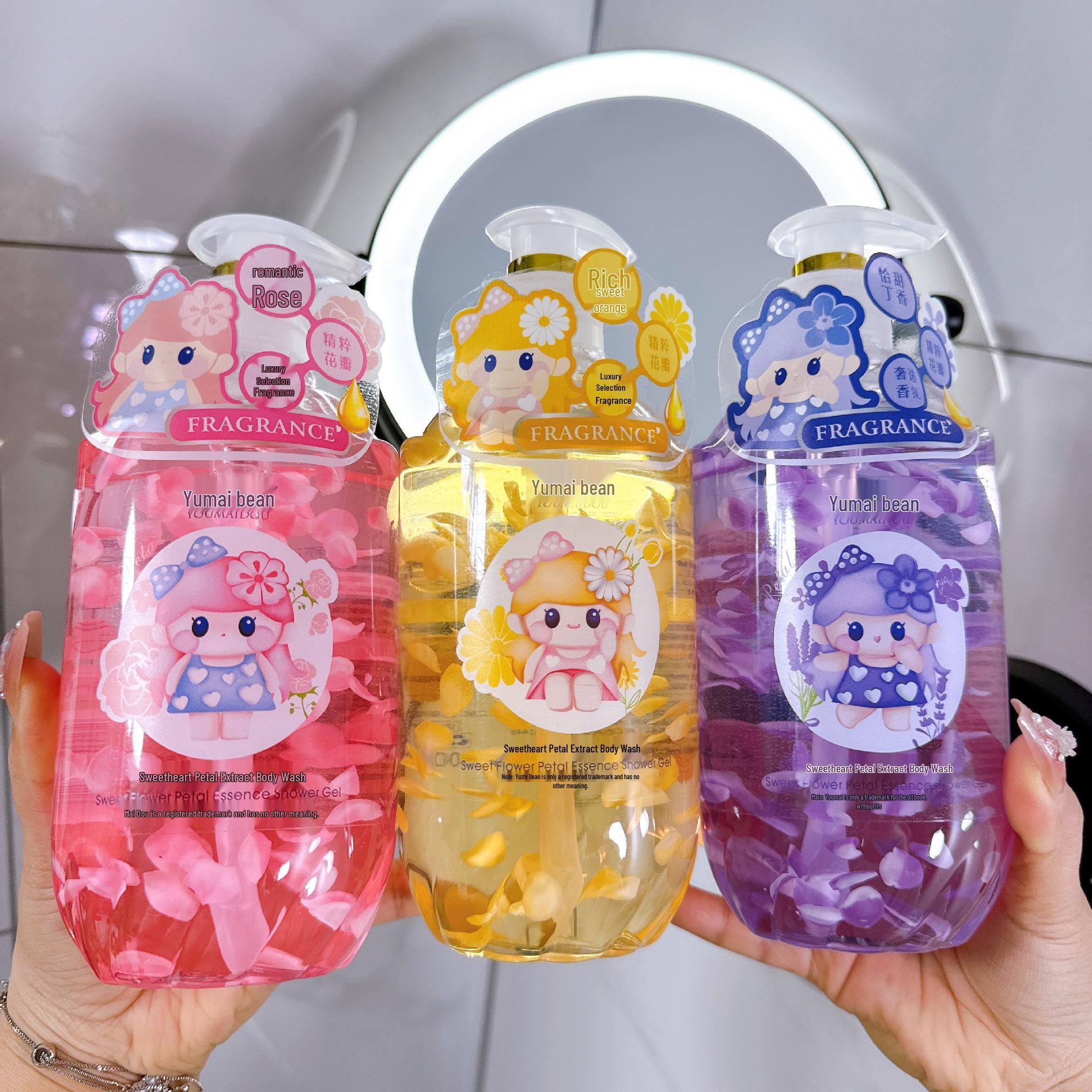 Youmai Bean Sweetheart Petal Extract Shower Gel - Family Use, Cleansing, Moisturizing, Long-Lasting Fragrance. Red 500ml