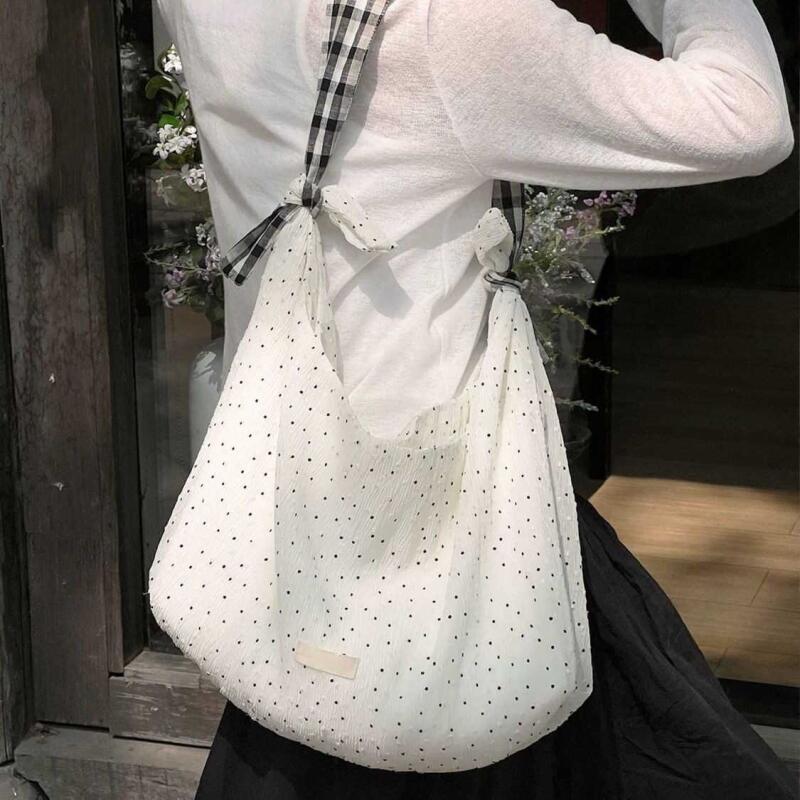 

Женская сумка из холста в корейском стиле с художественным рисунком в горошек, модные сумки-тоут для отдыха, универсальные сумки через плечо с большой вместимостью и нишевым дизайном