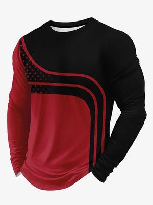Casual 3D Digital Printed Contrasting Pattern Men's Round Neck Long Sleeved T-shirt for Comfortable Outdoor Wear In Spring and Autumn