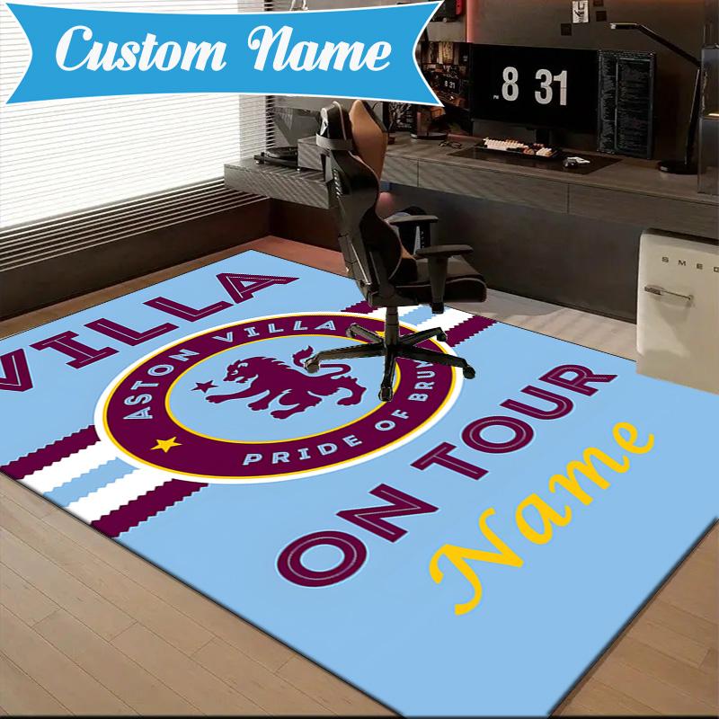 Custom Name Aston-Villa Pride Rug Game Carpet, Floor Mat for Bedroom Living Room Entryway Rug, Home Decor Idea Gift for Christmas birthday
