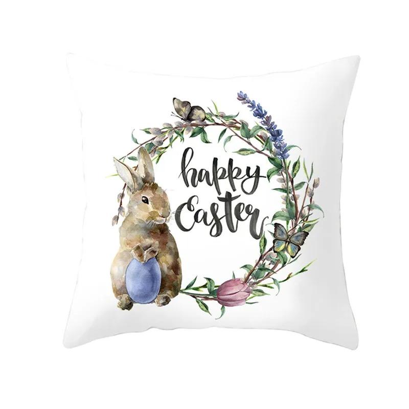 Happy Easter Pillowcase Cute Rabbit Cushion Cover Garland Printed Pillowcase 45X45CM