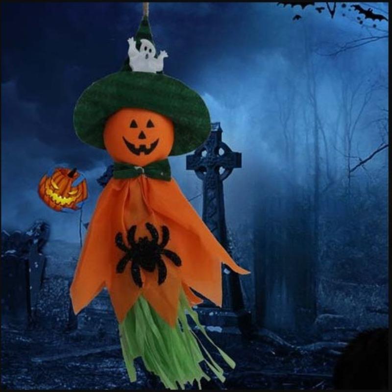 1-5PCS Halloween Hanging Ghosts with Pumpkin Straw Windsock Outdoor Decor for Garden Lawn Party Scary Pendants Holiday