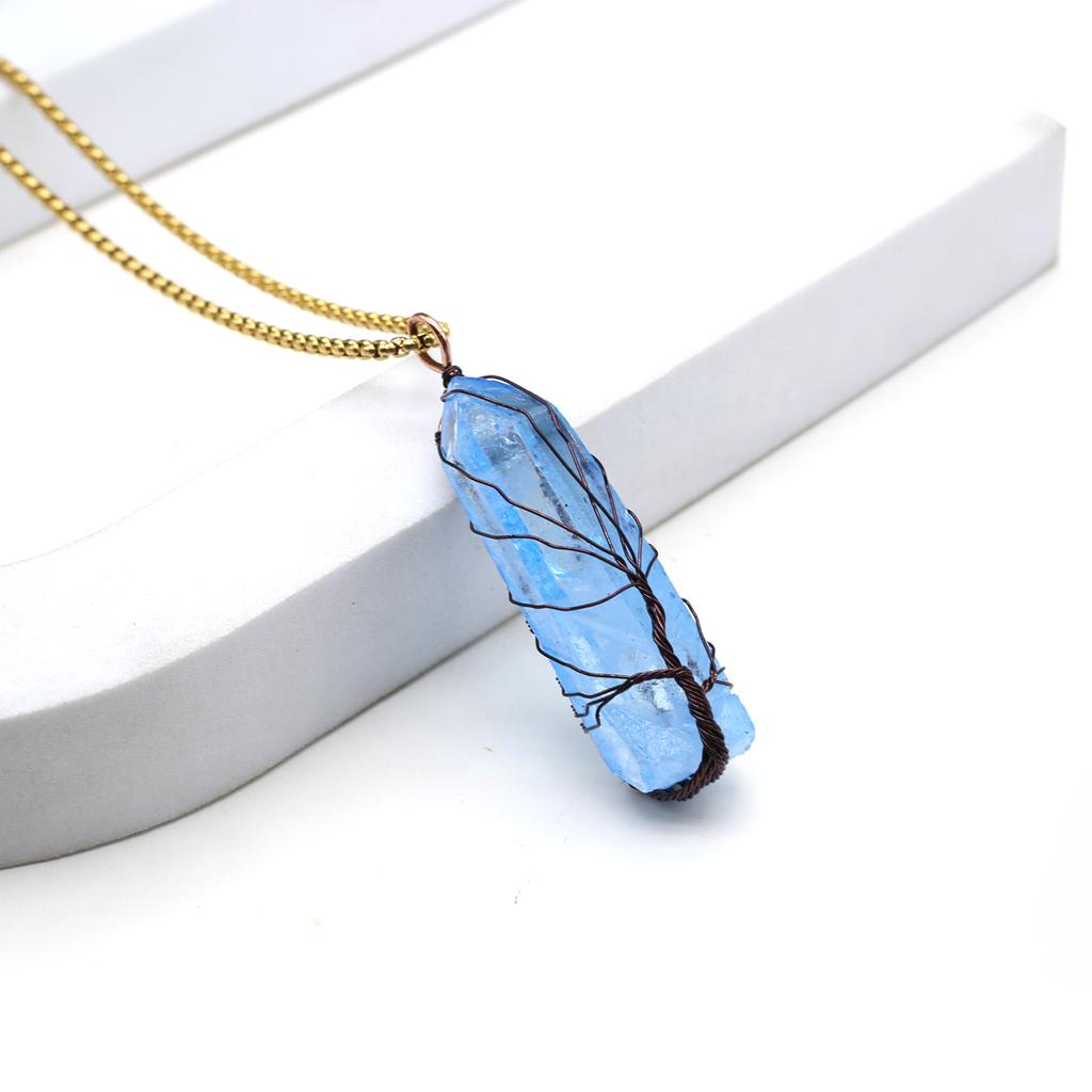 Natural Stone Necklace Synthetic Exquisite Blue Clearing Irregular Necklace Pendant For Women Birthday Gift Chain 60 CM