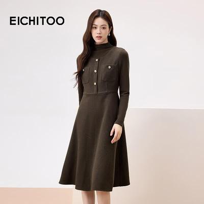 EICHITOO Women's Faux Two-Piece Long-Sleeve Winter Dress