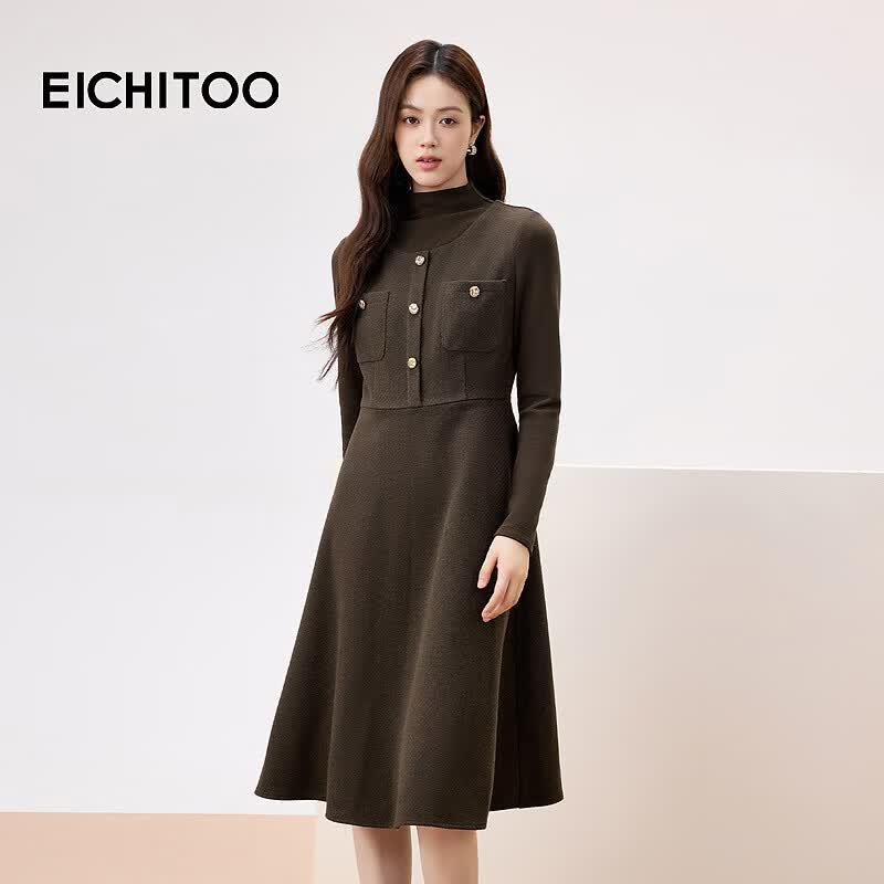 EICHITOO Women s Faux Two-Piece Long-Sleeve Winter Dress S