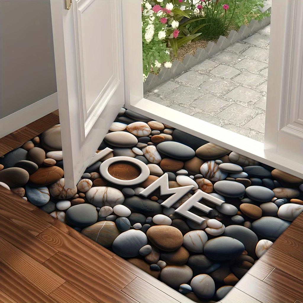 Flanell-Bodenmatte mit Kieselsteinmuster, rutschfeste Schaumstoffrückseite mit Anti-Ermüdungs-Design, weicher Teppich für Innen- und Außeneingang Dekoration